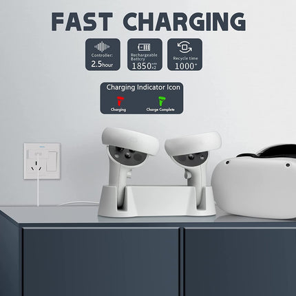 New World Charging Dock for Meta quest Oculus Quest 2 Controllers,VR Charger Station Fast Charging Kit for Meta Oculus Quest 2 Controllers with 2 Rechargeable Batteries