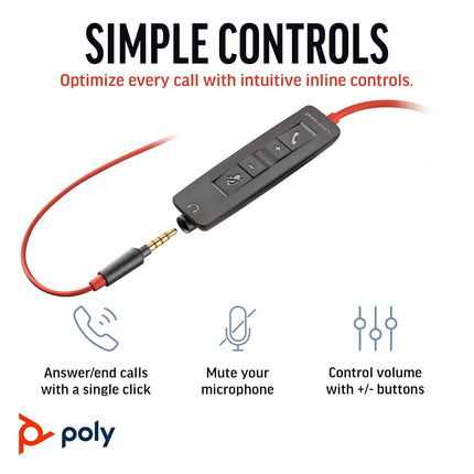Poly (Plantronics) Blackwire 3225 USB-C Headset, On Ear w/Noise-canceling mic, Connect to Mobile/Tablet via USB-C/A, Lightweight Metal Headband, Works w/Teams, Zoom and More, Black, 8G0X1AA
