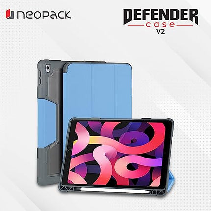Neopack Drop Tested Defender Case with 2.5D Full Tempered Glass & Pencil Holder for iPad 10.2", Fits: 7th, 8th & 9th Gen (Blue) - Unboxify