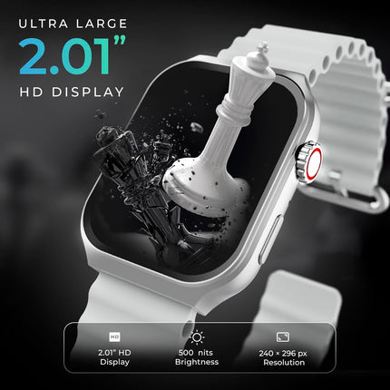 beatxp Marv Ultra 2.01 HD Bluetooth Calling Smart Watch, Metal Body, Rotary Crown, 500 Nits, Health Tracking, Wireless Charging (Ice Silver) - Unboxify