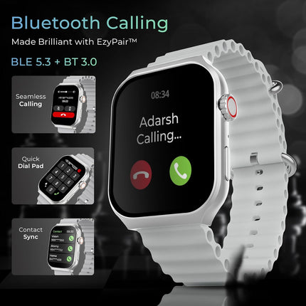 beatxp Marv Ultra 2.01 HD Bluetooth Calling Smart Watch, Metal Body, Rotary Crown, 500 Nits, Health Tracking, Wireless Charging (Ice Silver) - Unboxify