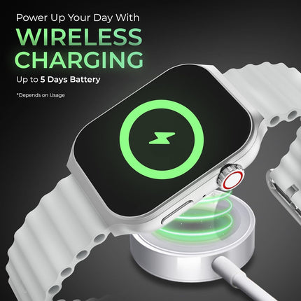 beatxp Marv Ultra 2.01 HD Bluetooth Calling Smart Watch, Metal Body, Rotary Crown, 500 Nits, Health Tracking, Wireless Charging (Ice Silver) - Unboxify