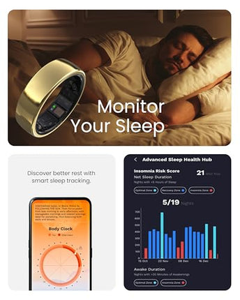 aaboRing, Health & Fitness Tracker Smart Ring, Advance Sleep Monitoring, Stress & Activity Tracking, Titanium, IP68 Waterproof (US Size No 13, Wireless Stellar Silver) - Unboxify