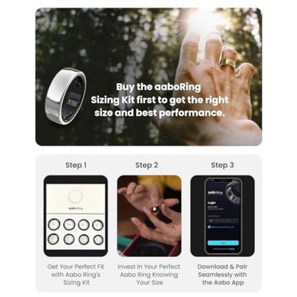 aaboRing, Health & Fitness Tracker Smart Ring, Advance Sleep Monitoring, Stress & Activity Tracking, Titanium, IP68 Waterproof (US Size No 13, Wireless Stellar Silver) - Unboxify