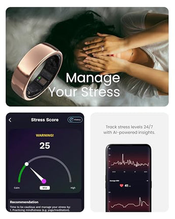 aaboRing, Health & Fitness Tracker Smart Ring, Advance Sleep Monitoring, Stress & Activity Tracking, Titanium, IP68 Waterproof (US Size No 13, Wireless Stellar Silver) - Unboxify
