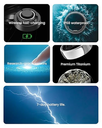 aaboRing, Health & Fitness Tracker Smart Ring, Advance Sleep Monitoring, Stress & Activity Tracking, Titanium, IP68 Waterproof (US Size No 13, Wireless Stellar Silver) - Unboxify