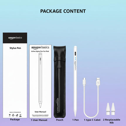 Amazon Basics Upgraded 2nd Gen Stylus Pen | Only for iPad 2018-2025 Air 3/4/5/M2/M3, mini 5/6, 6/7/8/9/10/11, Pro 11", 12.9" & M4 | White - Unboxify