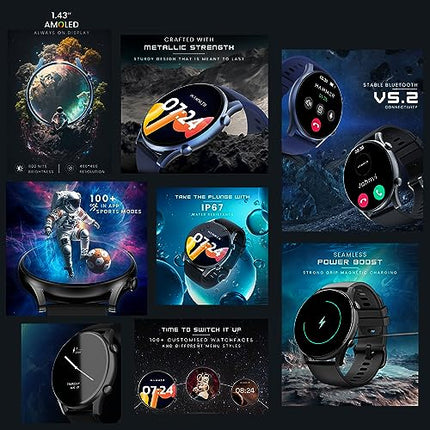 HAMMER Glide 1.43" AMOLED Round Dial Smart Watch with Calling Function, Premium Metallic Build, Always on Display, Multiple Sports Modes (Electric Blue) - Unboxify