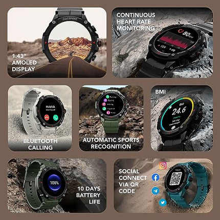 CULTSPORT Ranger XR 1.43" AMOLED Smartwatch,Outdoor Rugged Smartwatch for Men, 850 NITS, Always On Display, Bluetooth Calling, 420mAh Battery, Sports Recognition, Health Tracking, Round Digital Watch - Unboxify