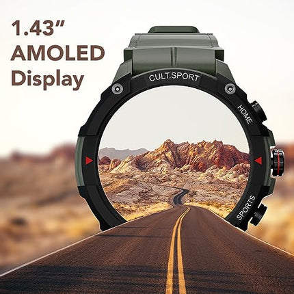 CULTSPORT Ranger XR 1.43" AMOLED Smartwatch,Outdoor Rugged Smartwatch for Men, 850 NITS, Always On Display, Bluetooth Calling, 420mAh Battery, Sports Recognition, Health Tracking, Round Digital Watch - Unboxify