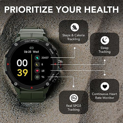 CULTSPORT Ranger XR 1.43" AMOLED Smartwatch,Outdoor Rugged Smartwatch for Men, 850 NITS, Always On Display, Bluetooth Calling, 420mAh Battery, Sports Recognition, Health Tracking, Round Digital Watch - Unboxify