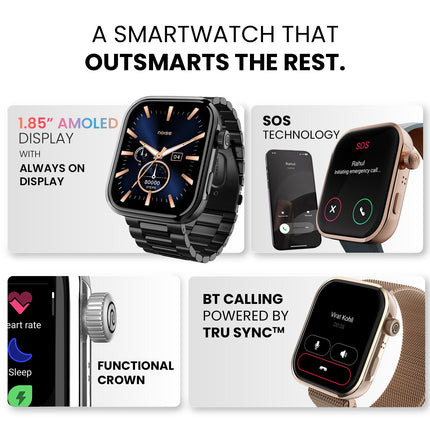 Noise Colorfit Pro 5 Smart Watch 1.85" AMOLED Display, BT Calling, New DIY Watch Faces, Smart Dock Design, Emergency SOS Tech, Emoji Support, 5X Faster Data Transfer, Instacharge (Starlight Gold) - Unboxify