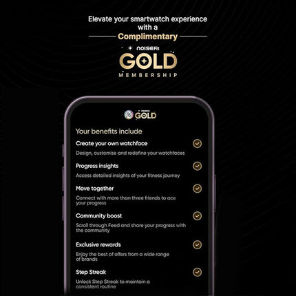 Noise Colorfit Pro 5 Smart Watch 1.85" AMOLED Display, BT Calling, New DIY Watch Faces, Smart Dock Design, Emergency SOS Tech, Emoji Support, 5X Faster Data Transfer, Instacharge (Starlight Gold) - Unboxify