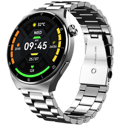 beatXP Vega X 1.43" (3.6 cm) Super AMOLED Display, One-Tap Bluetooth Calling Smart Watch, Metal Body, Rotary Crown, 466 * 466px, 500 Nits Brightness (Silver Metal Chain) - Unboxify