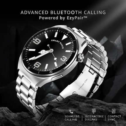 beatXP Vega X 1.43" (3.6 cm) Super AMOLED Display, One-Tap Bluetooth Calling Smart Watch, Metal Body, Rotary Crown, 466 * 466px, 500 Nits Brightness (Silver Metal Chain) - Unboxify