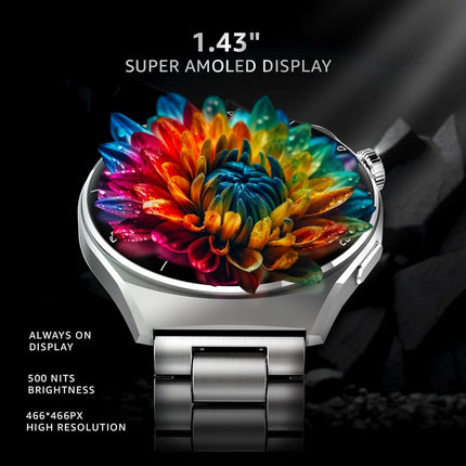 beatXP Vega X 1.43" (3.6 cm) Super AMOLED Display, One-Tap Bluetooth Calling Smart Watch, Metal Body, Rotary Crown, 466 * 466px, 500 Nits Brightness (Silver Metal Chain) - Unboxify