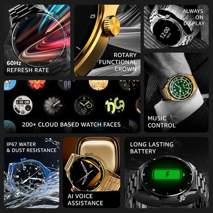 beatXP Vega X 1.43" (3.6 cm) Super AMOLED Display, One-Tap Bluetooth Calling Smart Watch, Metal Body, Rotary Crown, 466 * 466px, 500 Nits Brightness (Silver Metal Chain) - Unboxify