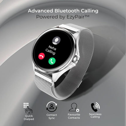 beatXP Nuke 1.32” Super AMOLED Display Bluetooth Calling Smart Watch, 466 * 466px, Metal Body, 500 Nits, 60Hz Refresh Rate, 100+ Sports Modes, 24/7 Health Tracking, IP67 (Silver with Metal Magnetic) - Unboxify