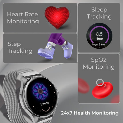 beatXP Nuke 1.32” Super AMOLED Display Bluetooth Calling Smart Watch, 466 * 466px, Metal Body, 500 Nits, 60Hz Refresh Rate, 100+ Sports Modes, 24/7 Health Tracking, IP67 (Silver with Metal Magnetic) - Unboxify