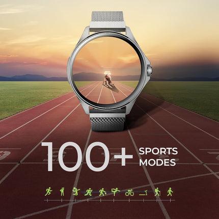 beatXP Nuke 1.32” Super AMOLED Display Bluetooth Calling Smart Watch, 466 * 466px, Metal Body, 500 Nits, 60Hz Refresh Rate, 100+ Sports Modes, 24/7 Health Tracking, IP67 (Silver with Metal Magnetic) - Unboxify