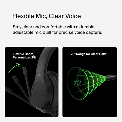 Belkin Soundform Adapt Wireless Over Ear Headset, Headphones for Work, Play, Gaming, & Travel W/Built-in Boom Microphone, 45H Battery Life - Compatible with iPhone, Ipad, Galaxy, and More - Black - Unboxify