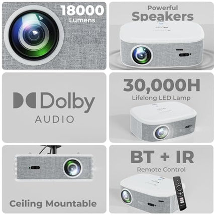 ZEBRONICS PIXAPLAY 28 1080P FHD, 508 cm Screen, Dolby, Smart Projector, 18000 Lumens, Auto Focus, Auto Keystone, HDMI (ARC), Miracast, Dual Band, 30,000 Hour Lamp Life - Unboxify