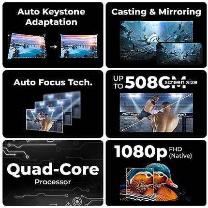 ZEBRONICS PIXAPLAY 28 1080P FHD, 508 cm Screen, Dolby, Smart Projector, 18000 Lumens, Auto Focus, Auto Keystone, HDMI (ARC), Miracast, Dual Band, 30,000 Hour Lamp Life - Unboxify