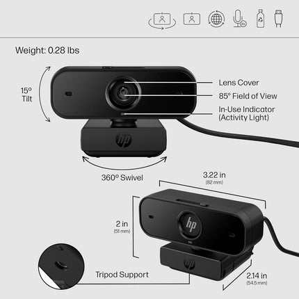 HP 430 FHD Webcam, 2MP, Portable Plug-and-Play Webcam with Dual mics and auto Adjustment - Unboxify