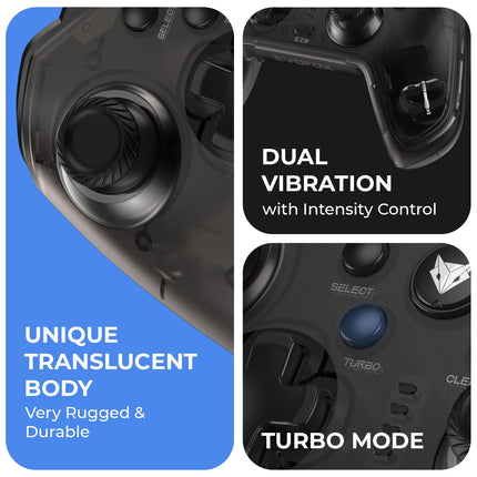 EvoFox Elite X Wired Gaming Controller for PC with 2 Programmable Macro Back Buttons, Adjustable Dual Vibration Motors,Turbo Mode,Analog Triggers, High Precision joysticks,Low Latency Plug and Play,Translucent Shell Controller for pc