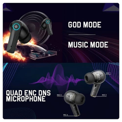 Cosmic Byte CosmoBuds X50 True Wireless Earbuds (TWS), BT 5.3, 40ms Latency GOD Mode™, Music Mode, RGB, 40Hrs, ENC, DNS Quad Mics, IPX5, Voice Assistant (Black) - Unboxify