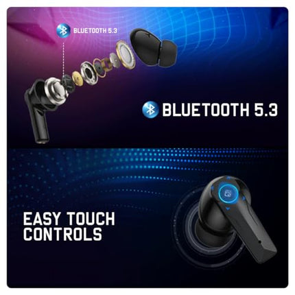 Cosmic Byte CosmoBuds X50 True Wireless Earbuds (TWS), BT 5.3, 40ms Latency GOD Mode™, Music Mode, RGB, 40Hrs, ENC, DNS Quad Mics, IPX5, Voice Assistant (Black) - Unboxify
