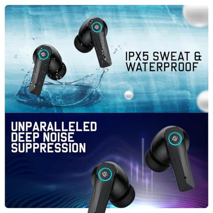 Cosmic Byte CosmoBuds X50 True Wireless Earbuds (TWS), BT 5.3, 40ms Latency GOD Mode™, Music Mode, RGB, 40Hrs, ENC, DNS Quad Mics, IPX5, Voice Assistant (Black) - Unboxify