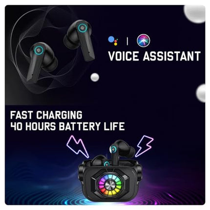 Cosmic Byte CosmoBuds X50 True Wireless Earbuds (TWS), BT 5.3, 40ms Latency GOD Mode™, Music Mode, RGB, 40Hrs, ENC, DNS Quad Mics, IPX5, Voice Assistant (Black) - Unboxify