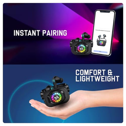 Cosmic Byte CosmoBuds X50 True Wireless Earbuds (TWS), BT 5.3, 40ms Latency GOD Mode™, Music Mode, RGB, 40Hrs, ENC, DNS Quad Mics, IPX5, Voice Assistant (Black) - Unboxify