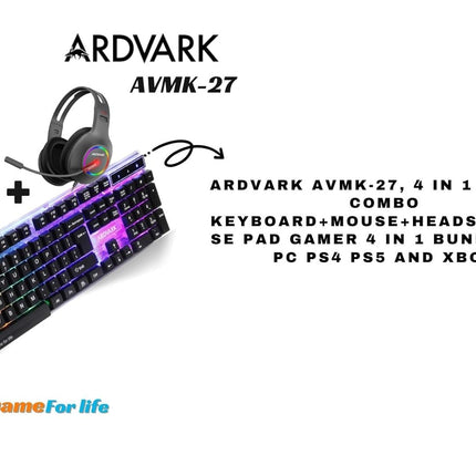 ARDVARK AVMK-27, 4 in 1 Combo | Gaming Keyboard and Mouse Combo, RGB Backlit Wired Gaming Mouse and Keyboard, Mouse pad, Gaming Headset, Gamer 4 in 1 Bundle for PC PS4 PS5 and Xbox.