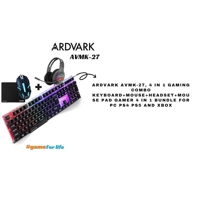 ARDVARK AVMK-27, 4 in 1 Combo | Gaming Keyboard and Mouse Combo, RGB Backlit Wired Gaming Mouse and Keyboard, Mouse pad, Gaming Headset, Gamer 4 in 1 Bundle for PC PS4 PS5 and Xbox.