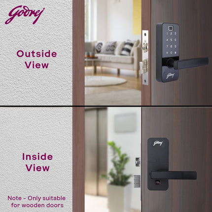 Godrej Smart Lock I Catus Touch Pro I Digital Lock for Main and Internal Wooden Door I 3 in 1 Access I Fingerprint I Pin Access I Mechanical Key I Black | 3 Yrs Warranty - Unboxify