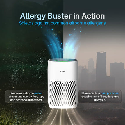 Qubo Smart Air Purifier Q200 for Home by Hero Group | Upto 200 Sq Ft | 99.99% Allergen Removal | HEPA H13 | 9000 Hrs Filter Life | App & Voice Control | Energy Saving | Ultra-Quiet BLDC Motor - Unboxify