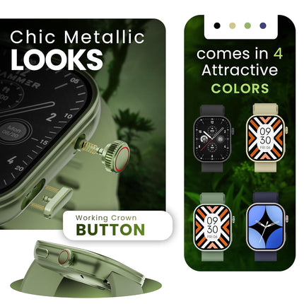 HAMMER Tussle 2.01" HD Display Smart Watch, Bluetooth Calling, Rotating Crown, Voice Assistant, in-Built Games, Smart Notifications, Sports Mode, DND, Raise to Wake (Limelight Green) - Unboxify