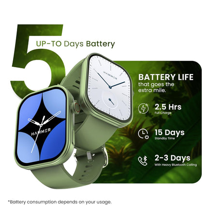 HAMMER Tussle 2.01" HD Display Smart Watch, Bluetooth Calling, Rotating Crown, Voice Assistant, in-Built Games, Smart Notifications, Sports Mode, DND, Raise to Wake (Limelight Green) - Unboxify