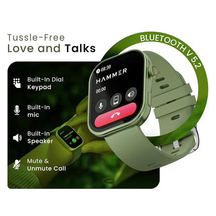 HAMMER Tussle 2.01" HD Display Smart Watch, Bluetooth Calling, Rotating Crown, Voice Assistant, in-Built Games, Smart Notifications, Sports Mode, DND, Raise to Wake (Limelight Green) - Unboxify