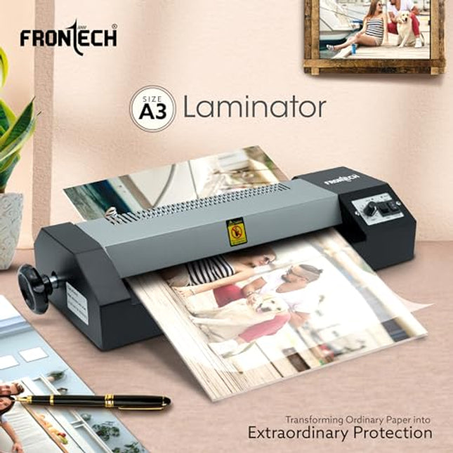 FRONTECH HD-32020 Laminator/Lamination Machine, Adjustable Temperature, Over-Thin Design with 4 Rollers, for Office and Home, 1 Year Warranty (LAM-0001, Grey) - Unboxify