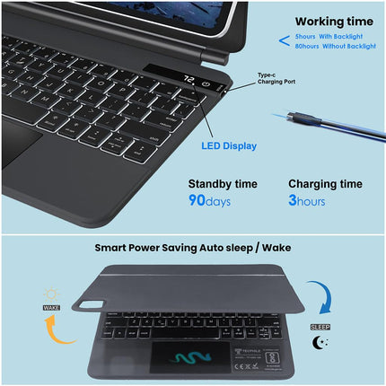 Magic Style Keyboard Case for iPad 10th Gen 10.9 inch 2022, New iPad 11th Gen (A16,2025) with 3 Level Brightness Backlit, All Gesture Touchpad, Floating Cantilever Design, LED Display, Magnetic Cover