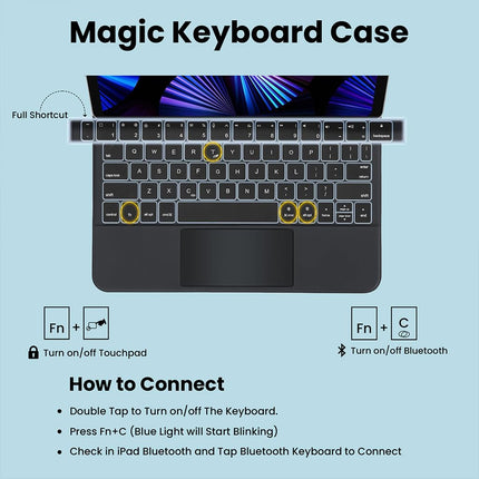 Magic Style Keyboard Case for iPad 10th Gen 10.9 inch 2022, New iPad 11th Gen (A16,2025) with 3 Level Brightness Backlit, All Gesture Touchpad, Floating Cantilever Design, LED Display, Magnetic Cover