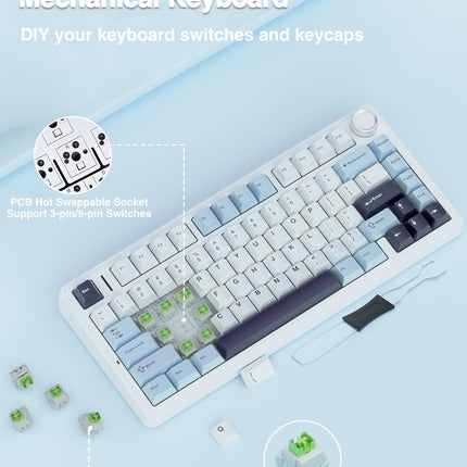 Aula F75 75% Wireless Mechanical Keyboard | Hot Swappable | Pre-lubed Linear Switches | RGB Backlit | 2.4GHz/Type-C/Bluetooth Gaming Keyboard (Reaper Switch)