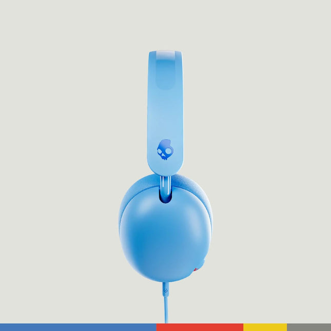Skullcandy Grom Over-Ear Wired Headphones for Kids, Volume-Limiting, Share Audio Port, Microphone, Work with Bluetooth Devices and Computers - Surf Blue