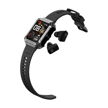WatchOut WearPods Smartwatch with Wireless Earbuds, GPS Fitness Tracker, Music Storage, Heart Rate, Always-on HD Display, Best Headphones & Smart Watch in one Gift (Black Commando) - Unboxify