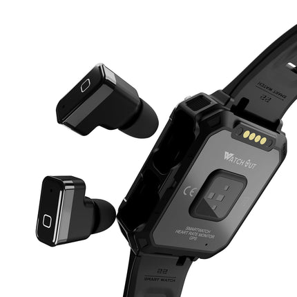 WatchOut WearPods Smartwatch with Wireless Earbuds, GPS Fitness Tracker, Music Storage, Heart Rate, Always-on HD Display, Best Headphones & Smart Watch in one Gift (Black Commando) - Unboxify