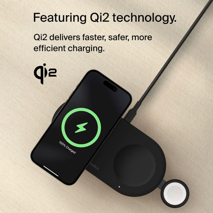 Belkin Magsafe 3-in-1 Wireless Charging Pad Qi2 15W + Additional USB-C Port - MagSafe-Compatible, Charging Station for iPhone 16, 15, & 14 Series, AirPods, Apple Watch and More - Black