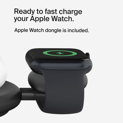 Belkin Magsafe 3-in-1 Wireless Charging Pad Qi2 15W + Additional USB-C Port - MagSafe-Compatible, Charging Station for iPhone 16, 15, & 14 Series, AirPods, Apple Watch and More - Black